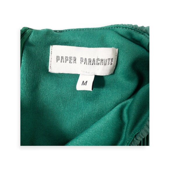 Paper Parachute Long-Sleeve Emerald Green Midi Dress Satin Pleated SZ M Formal - Picture 10 of 10